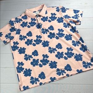 Goodfellow & Co Pink Polo with Blue Floral Pattern Size XL